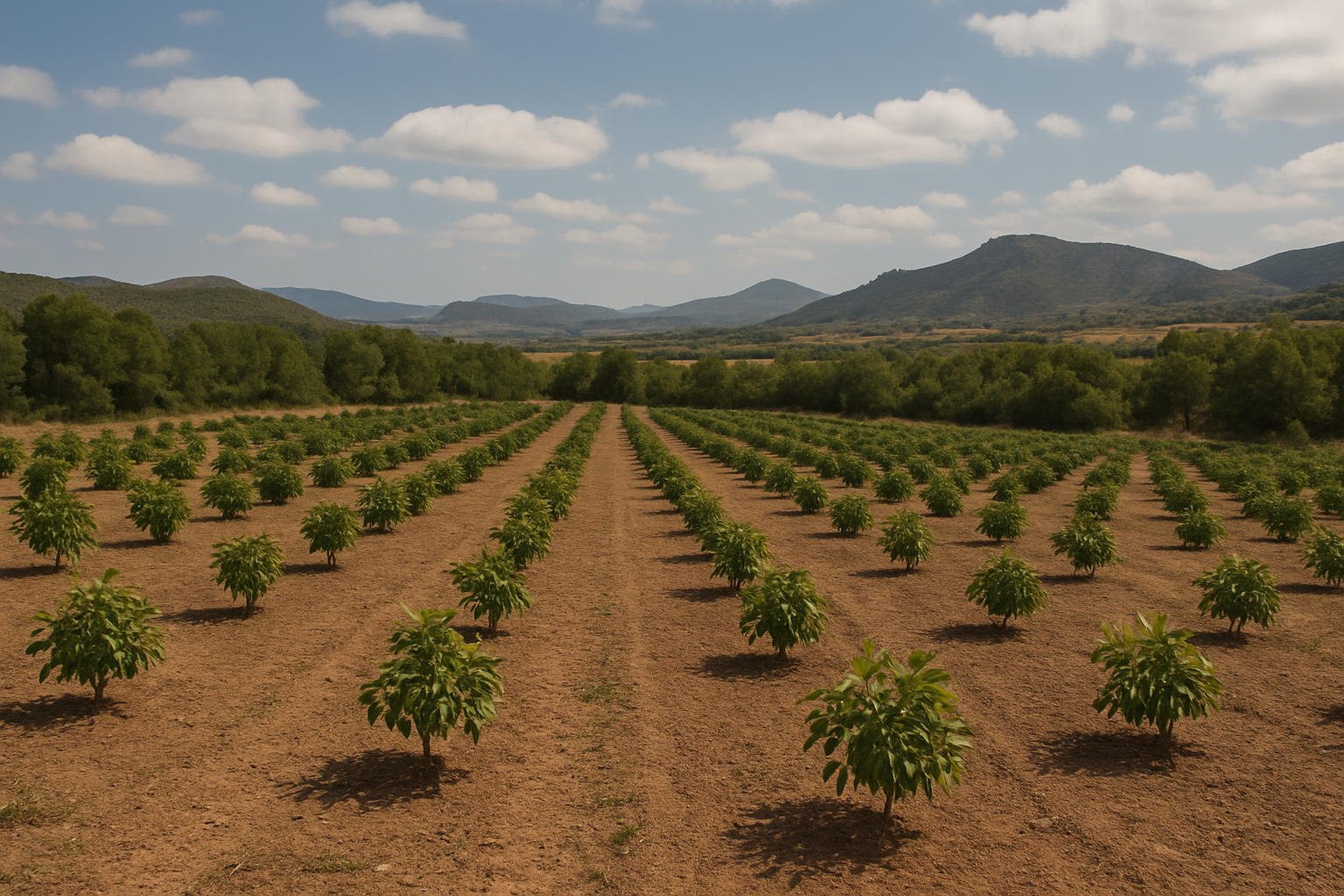 Árboles jóvenes de aguacate en etapa de crecimiento